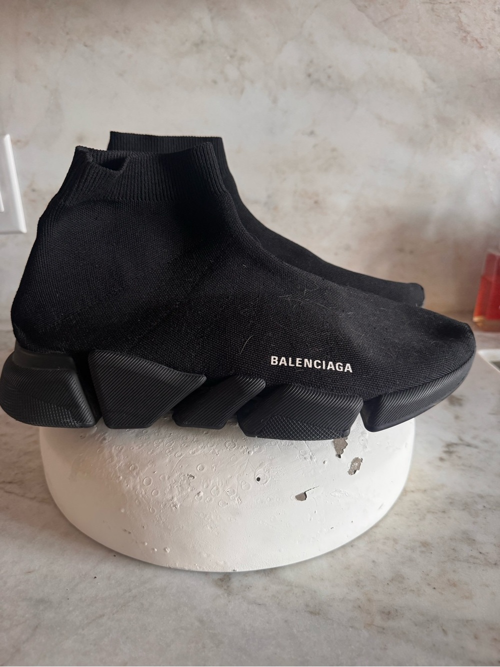 Balenciaga Men's Black Knit Sock Sneaker with Sculpted Sole